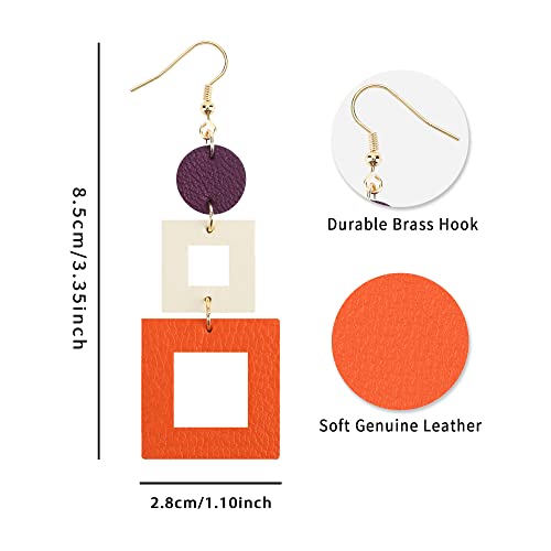 KINIVA Leather Dangle Earrings for Women Trendy, Lightweight Leaf Circle Lightning Earrings Drop, Jewelry Gifts for Women - color: 38 Purple White Orange