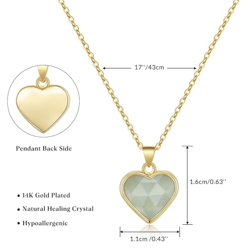 KissYan Healing Crystal Necklace, 14K Gold Plated Natural Stone Pendant Necklace Reiki Quartz Amethyst Citrine Gemstone Spiritual Jewelry Gifts for Women Girls - color: A-Aquamarine-Heart