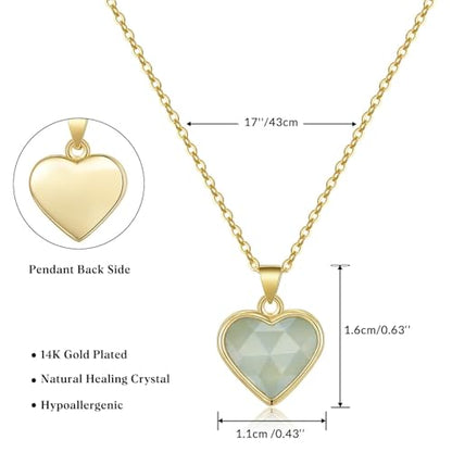 KissYan Healing Crystal Necklace, 14K Gold Plated Natural Stone Pendant Necklace Reiki Quartz Amethyst Citrine Gemstone Spiritual Jewelry Gifts for Women Girls - color: A-Aquamarine-Heart