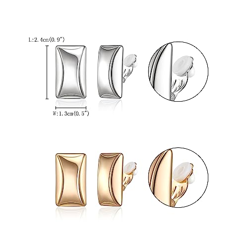 FANZE 2 Pairs Matte Gold Sliver Clip on Earrings for Women No Piercing | No Piercing Button Earring Comfortable Fashion Jewelry Gift - color: Set-9