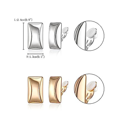 FANZE 2 Pairs Matte Gold Sliver Clip on Earrings for Women No Piercing | No Piercing Button Earring Comfortable Fashion Jewelry Gift - color: Set-9