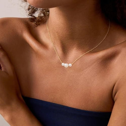 Dainty Pearl Necklace for Women Gold Plated Bridal Wedding Jewelry Trendy Cute Lariat Pearl Pendant Drop Charm Choker Stackable Necklace Gift for Women Mom Sister Daughter - color: D.3 pearls