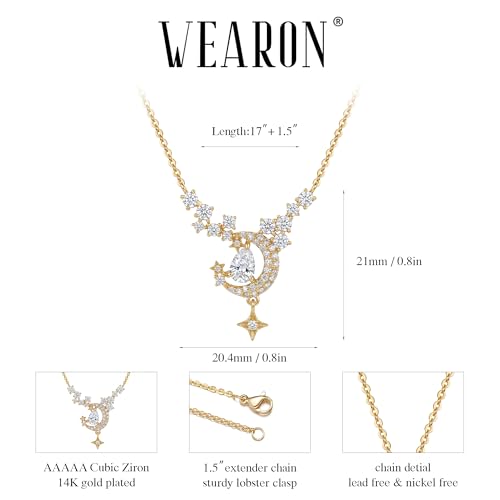 WEARON Gold Necklace for Women Gold Star Necklace 14K Gold Plated CZ Necklace Dainty Choker Charm Necklaces Hypoallergenic Trendy Jewelry for Women Gift - color: Moon Star Y