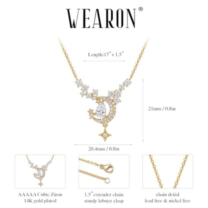 WEARON Gold Necklace for Women Gold Star Necklace 14K Gold Plated CZ Necklace Dainty Choker Charm Necklaces Hypoallergenic Trendy Jewelry for Women Gift - color: Moon Star Y