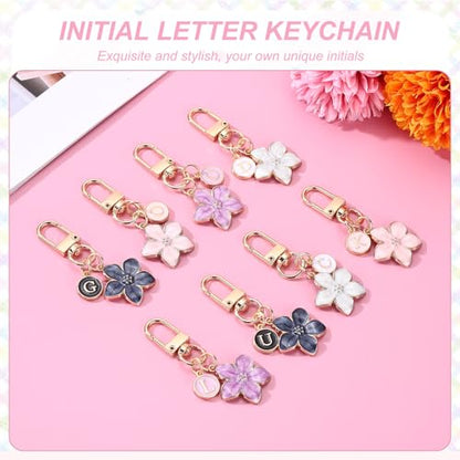 PATIKIL Flower Initial Keychain, Letter Keychain Charm Graceful Flower with Letter for Women Pendant Key - color: Pink