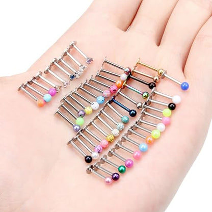 Vsnnsns 48PCS 16G Lip Rings Stainless Steel Tragus Helix Conch Piercing Jewelry Snake Bite Piercing Monroe Lip Rings Labret Medusa Cartilage Lobe Earrings Studs Piercing Jewelry 6MM 8MM 10MM Silver - color: 8MM-Mix Color