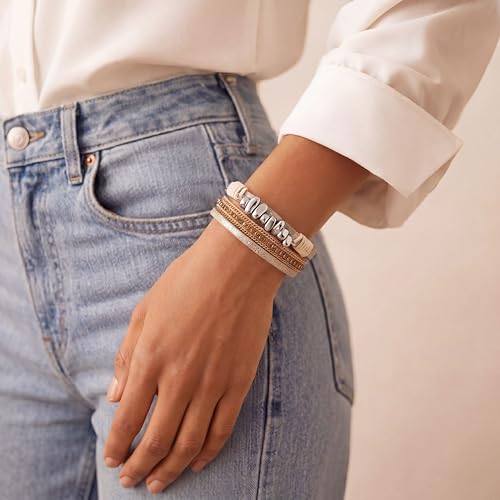 Edoneery Leather Wrap Bracelets for Women, Boho Layered Cuff Bangle | Multi-layer Leather Cuff, Daily wear, Stackable Bangle, Easy on-off, Western Jewelry Gifts for Women - color: Beige-2