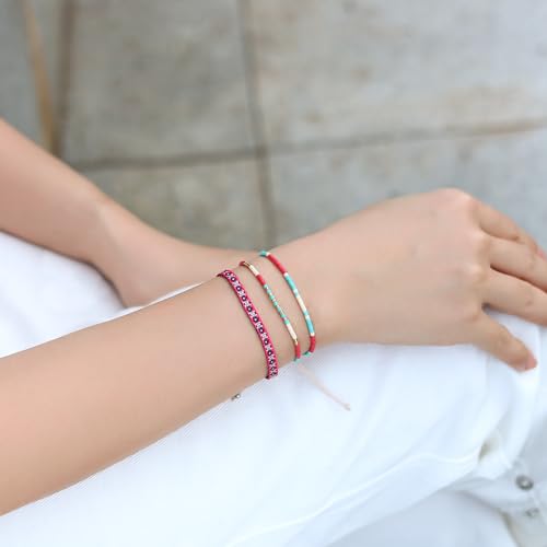 KELITCH Women Friendship Bracelet Seed Beads Miyuki Thin Strand Bracelets Adjustable Boho Jewelry - color: Blue 62I
