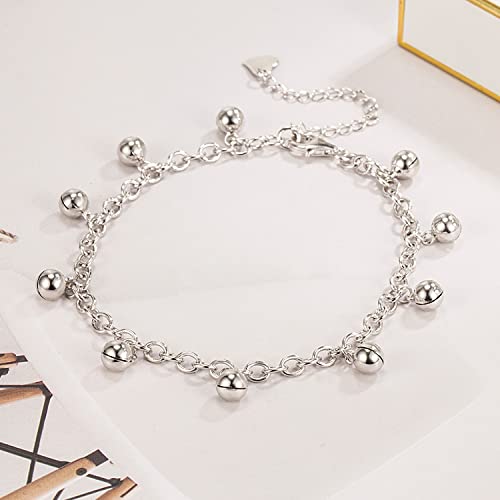 Delicate Women 925 Sterling Silver Ankle Bracelets Cute Bell Chain Beach Anklet Bracelet Boho Adjustable Size Anklet Jewelry Gift for her - color: Anklet