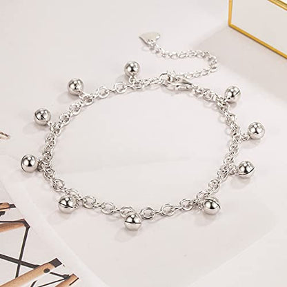 Delicate Women 925 Sterling Silver Ankle Bracelets Cute Bell Chain Beach Anklet Bracelet Boho Adjustable Size Anklet Jewelry Gift for her - color: Anklet