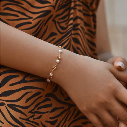 Gold Pearl Bracelet for Women, 18K Gold Plated Dainty Pearls Beaded Chain Bracelet Jewelry Gifts for Women - color: C-Gold 3