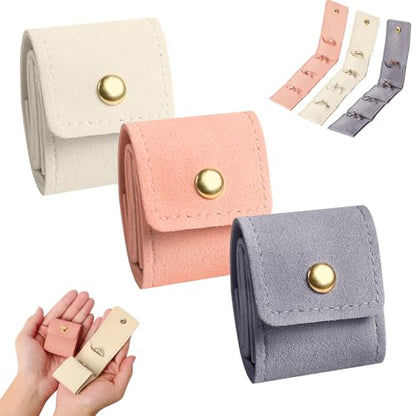 3PCS Mini Travel Jewelry Bag, Mini Travel Jewelry Roll Bag with Buckle, Small Jewelry Travel Case, Portable Foldable Travel Jewelry Organizer Case, Small Jewelry Box for Earrings, Rings, Necklaces