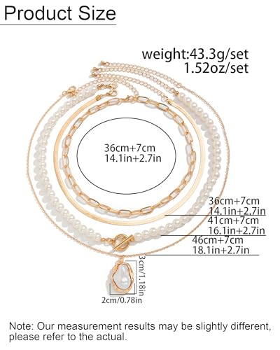 Gold Layered Necklaces for Women Chunky Layered Gold Necklaces Stacked Paperclip Chain Pearl Necklace Herringbone Toggle Clasp Choker Trendy Statement Jewelry Gifts - color: A9:chunky gold necklaces