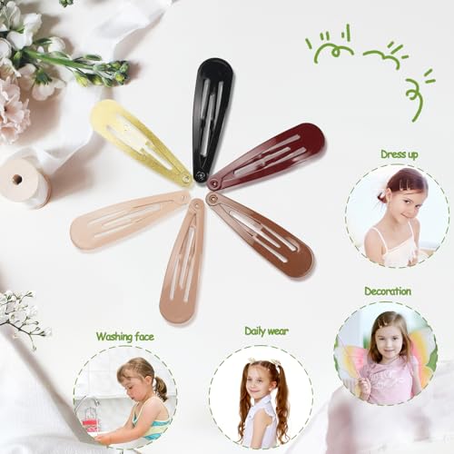 120 Pack 2 Inch Barrettes Women Metal Snap Hair Clips Accessories | Non - Slip Hairpins Barrettes for Kids Girls Teens ( 6 Colors x 20pcs ) - color: Brown Gold Beige
