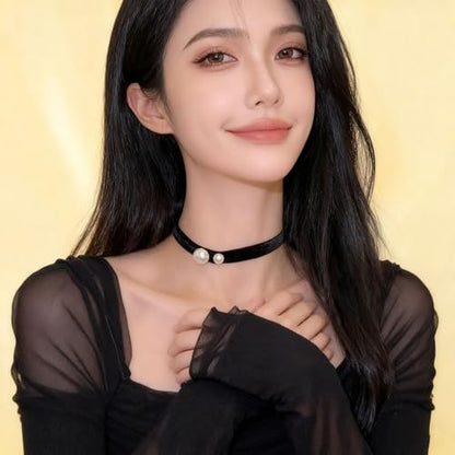Bow Necklace for Women Dainty Velvet Ribbon Choker Necklaces Red Black Bow Choker Pearl Bell Heart Pendant Necklace Winter Holiday Necklace Cute Bow Knot Necklace for Christmas New Year Gifts - color: Black choker
