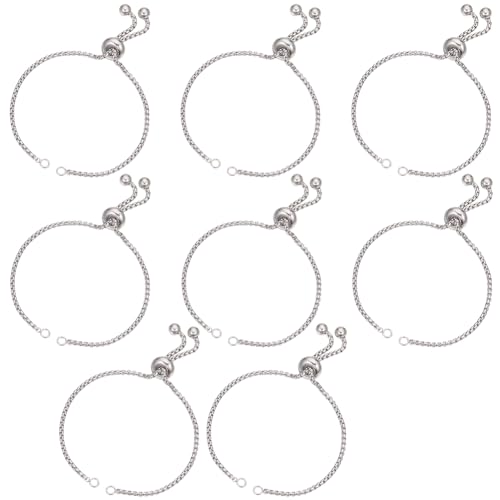 SUNNYCLUE 1 Box 8Pcs Slider Bracelet Chain Adjustable Slider Chain Bulk 304 Stainless Steel Bracelets Extenders with Ball Ends for Jewelry Making DIY Supplies - color: Silver Box Chain, Round Ball End
