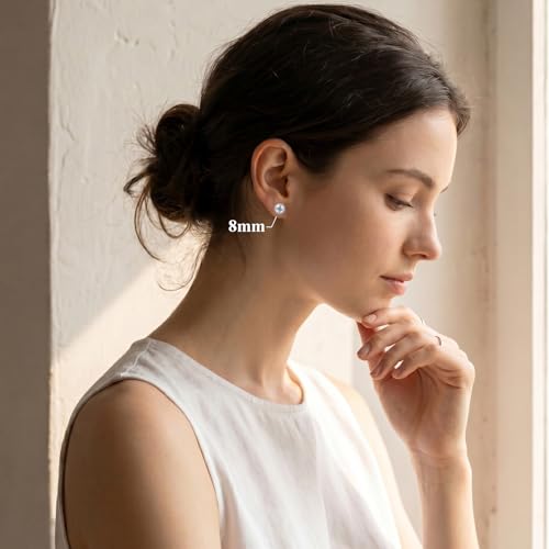 12 Pairs Simulated Pearl Stud Earrings Set for Women Men Beige White Black | 4 6 8 10 mm Faux Pearl Earrings Studs Pack, 316L Surgical Stainless Steel, Hypoallergenic for Sensitive Ears - color: White
