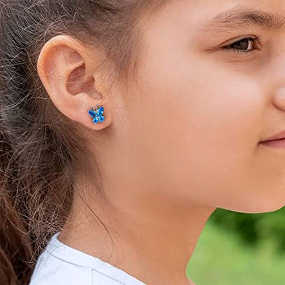 Bestyle Gold Butterfly Earrings for Women, Dainty Cute Birthstone Studs Hypoallergenic Jewelry, Great Birthday Gift - style: 12.December (Blue Topaz)-STUD