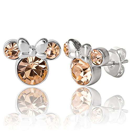 Minnie Mouse Birthstone Stud Earrings Women | Birthstone Earrings for Women - color: June-Light Peach Crystal