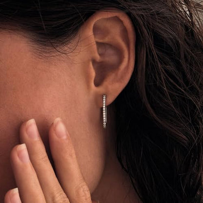 Me&Hz Gold Huggie Earrings Small Huggie Hoop Earrings for Women 14K Gold Plated Hypoallergenic Cubic Zirconia Huggies Mini Silver Hoop Earring for Women - color: Paperclip Hoop - CZ, Silver