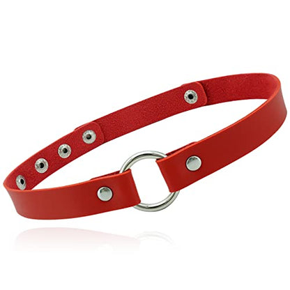 ETHOON Adjustable Leather Choker Collar Soft PU Circle Punk Choker Necklace for Women - color: Red-XL