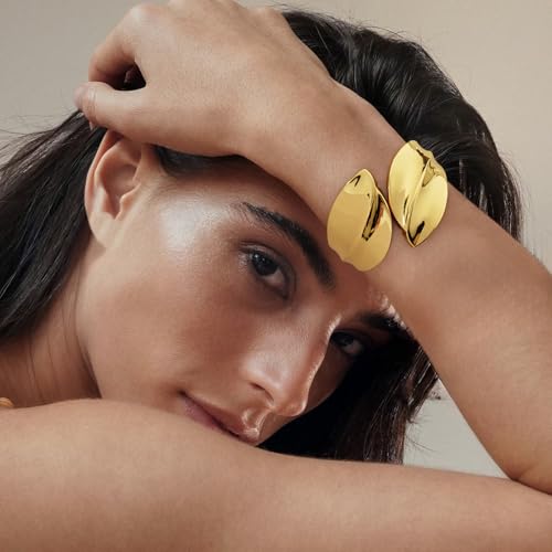 Chunky 14k Gold Cuff Bracelets for Women - Non Tarnish Teardrop Bangle Multi-layer Cross Wire Open Bracelets - color: Golden 12
