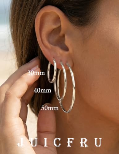 4/5/6 Pairs Gold Hoop Earrings for Women, Hypoallergenic Silver Gold Plated Stainless Steel Huggie Hoop Earrings Set Trendy Jewelry Gifts Lightweight 30/40/50/60/70MM - color: 4 Pairs silver Plated Hoop Earrings-30/40/50/60