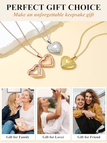 Custom4U Personalized Heart Locket Necklace with Pictures,Sunflower/Angel Wings/Heart Shaped Lockets Custom Photo,Gold/Rose Gold/White Lockets That Holds Picture,Customized Memorial Jewelry for Women - color: B-Heart-Rose Gold(Locket Only)