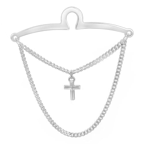 Yoursfs Silver Cross Tie Chain for Men Unique Double Chains Personalized Tie Clips Mens Loop Jewelry For Father Husband Bridegroom
