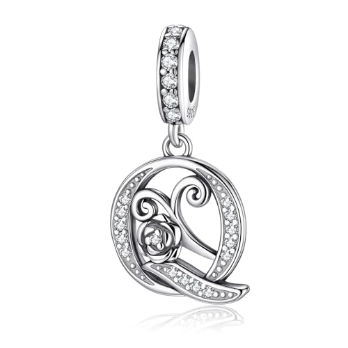 HappyStar 925 Sterling Silver Letter Charms for Bracelets Rose Alphabet Initial Dangle Pendants Fit for Pandora Charms Bracelet Charms Beads Jewelry Gifts for Women - color: Alphabet Q
