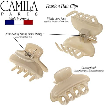 Camila Paris CP3551 French Small Hair Clips for Women, 2.5" Small Claw Clip Fashion Styling Mini Hair Clip Accessories for Women, Strong Hold No Slip Grip Cute Claw Clips, Made in France - color: Nude 2.5"