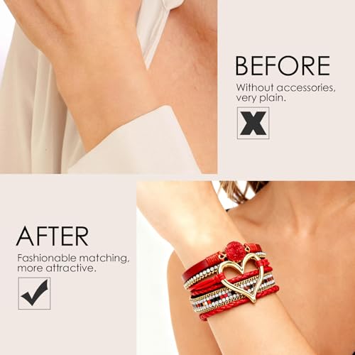 Leather Wrap Bracelets for Women, Boho Leopard Multi-Layer Crystal Beads Cuff Jewelry - color: J-Warp-016