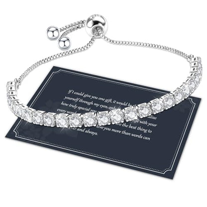 J.Fée Silver Bracelet, S925 Tennis Bracelet with Sparkling 5A Cubic Zirconia Silver Bracelets for Women Adjustable Bracelet for Women Bracelets Womens Bracelet Women Gifts for Women Mom - color: 4MM Silver