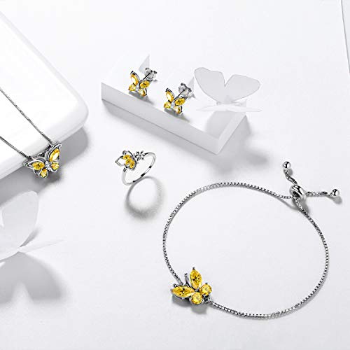 Aurora Tears Butterfly Jewelry,Women 925 Sterling Silver Butterflies Birthstone Pendant Necklace/Earrings/Rings Wedding Gift - color: K.November-set 3