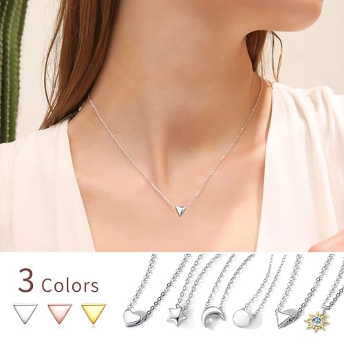 ChicSilver 925 Sterling Silver Cross/Heart/Butterfly/Star/Moon Necklace for Women, Hypoallergenic Dainty Small Silver Pendant Necklaces (with Gift Box) - style: 07.Triangle