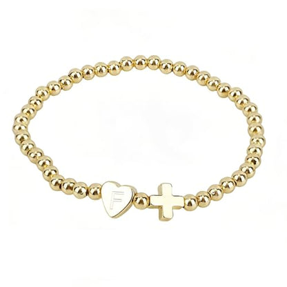 Mikovivi Women's Cross Bracelet with Initial Beads, Elastic Heart Alphabet Charm Stackable Beaded Bracelet Religious Christian Jewelry Gift - style: Letter F