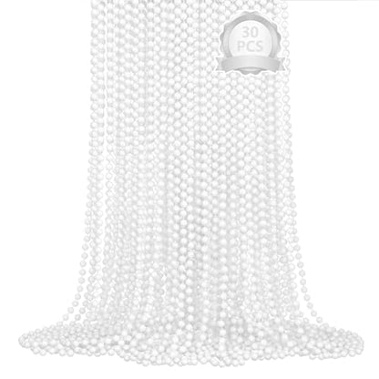 SHAOQINLIN 30 PCS White Bead Necklaces, 33" White Mardi Gras Christmas Beads Necklace, 4th of July Necklaces, Parade Throws Accessories for Christmas Independence Day New Year Party Favors - color: White