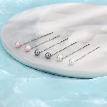 925 Sterling Silver Dangle Earrings with Charms Heart, Water drop, Moon, Star Long Drop Earring for Women Jewelry Gifts Hypoallergenic - color: pearl grey