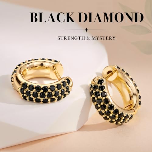 Gokeey Cubic Zirconia Hoop Earrings for Women, Sterling Silver Plated Small Huggie Hoops CZ Pave Chunky Thick Earrings Non Tarnish Hypoallergenic Lightweight Jewelry April Birthstone Gifts - color: Black Diamond-Gold