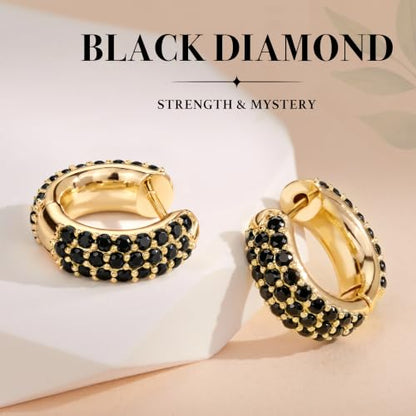 Gokeey Cubic Zirconia Hoop Earrings for Women, Sterling Silver Plated Small Huggie Hoops CZ Pave Chunky Thick Earrings Non Tarnish Hypoallergenic Lightweight Jewelry April Birthstone Gifts - color: Black Diamond-Gold