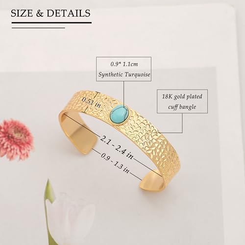 PERNNLA PEARL Dainty Gold Bar Bracelet for Women Simple Delicate Thin Cuff Bangle Hook Bracelet 18K Gold Plated Handmade Minimalist Jewelry - color: Synthetic Turquoise