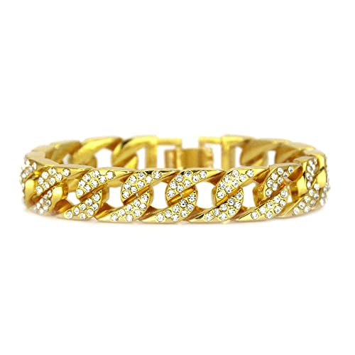 HH BLING EMPIRE 14K Gold and Silver Bracelets Diamond Tennis and Cuban Link Bracelet for Men Women Hip Hop Jewelry - color: 14mm cuban-Gold, size: 7.5"