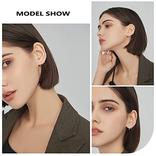 PABBEU 925 Sterling Silver Small Hoop Earrings Set for Women Hypoallergenic | 3Pairs Cubic Zirconia Small Huggie Hoop Earrings Set 13/15/20mm,Nickel-Free Lightweight Comfortable Sleeper Earrings Gift Set - color: 13/15/20mm T Silver