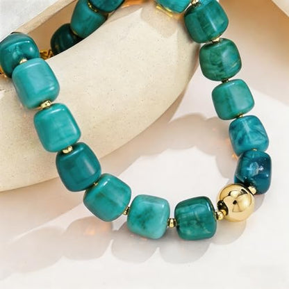 Colorful Statement Chunky Beaded Necklace for Women Large Square Resin Beads Y2K Trendy Bold Summer Vacation Boho Choker Jewelry - color: Turquoise