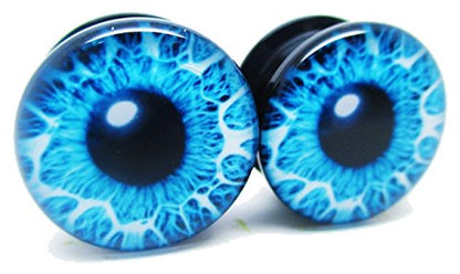 Blue Eye Ear Plugs - Acrylic - Screw on - Pair - 8 Sizes (0 Gauge (8mm))