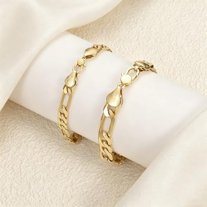 Gold Bracelets for Women & Men 14k Gold Figaro Chain Bracelet Trendy Gold Chain Dainty Chunky Charm Bracelet Statement Unisex Ewelry Gifts 6mm/8mm - size: 6mm