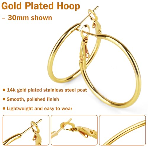 8 Pairs Gold Hoop Earrings for Women, 14K Gold Plated and Silver Hoops, Hypoallergenic Stainless Steel Classic Thin Large Set 30/40/50/60mm (1.18–2.36in) - color: 8 Pairs Gold/Silver-30/40/50/60mm