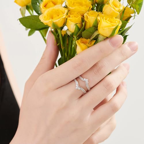 SHELOVES Crown Wedding Ring Guard Enhancers Round Cubic Zirconia Stackable Rings Wrap for Women White Gold Plated - color: Silver