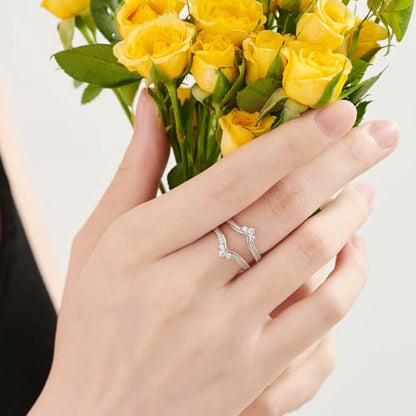 SHELOVES Crown Wedding Ring Guard Enhancers Round Cubic Zirconia Stackable Rings Wrap for Women White Gold Plated - color: Silver