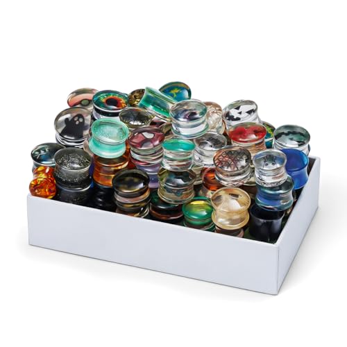 COOEAR Screw Fit Ear Gauges Flesh Plugs, 10 Pairs Random Styles Plugs Tunnels, Stainless/Glass/Stone/Acrylic Ear Piercing Stretchers Expander. - color: MH11, size: 14 mm